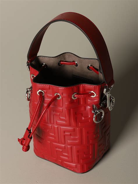 fendi red and cream mon tresor logo bag|Fendi embossed leather shoulder bag.